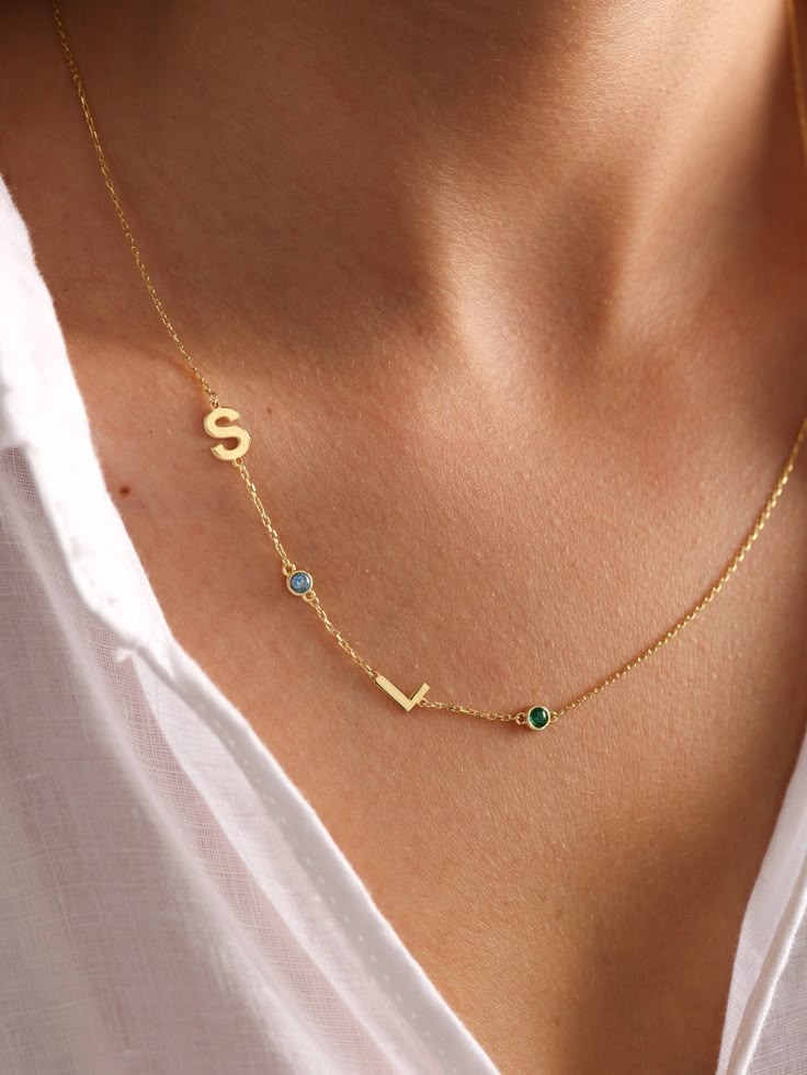 Birthstone Initial Necklace