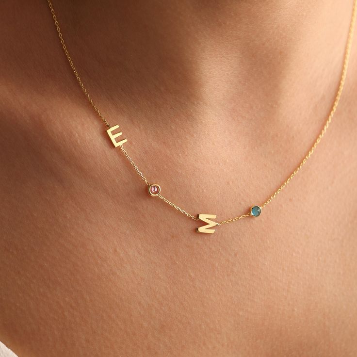 Birthstone Initial Necklace